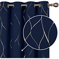 Deconovo Cortina Opaca para Habitación Matrimonio Moderno de Rayas Bronceadas con Ojales 2 Piezas 117 x 138 cm Azul…